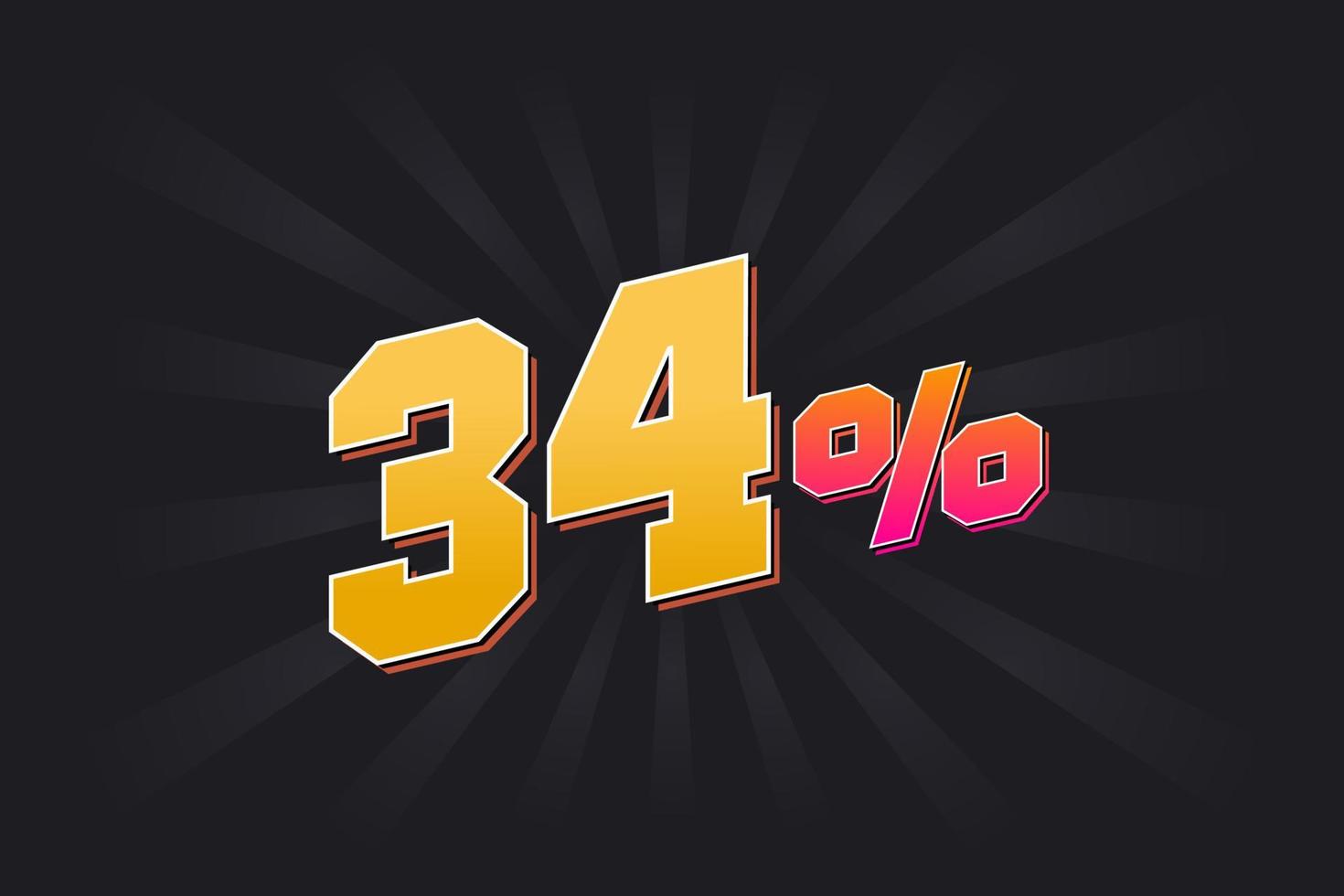 34 rabatt baner med mörk bakgrund och gul text. 34 procent försäljning PR design. vektor