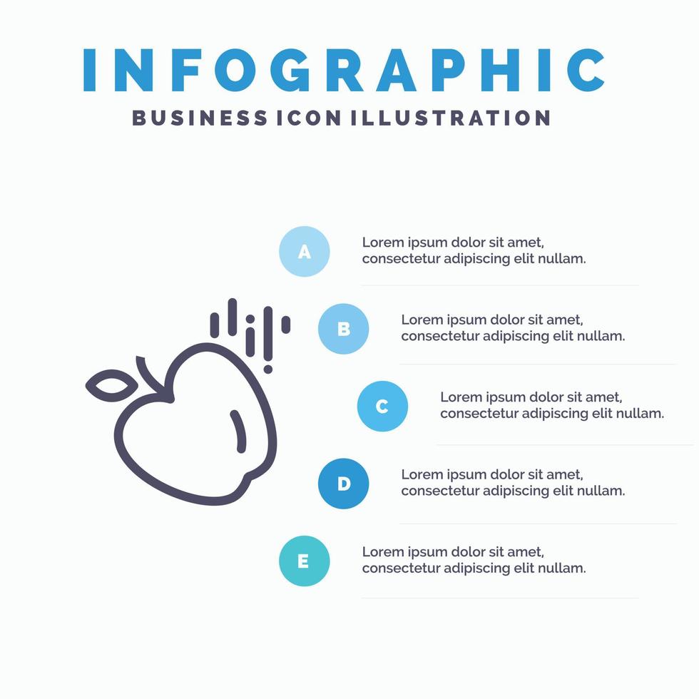 äpple mat vetenskap linje ikon med 5 steg presentation infographics bakgrund vektor