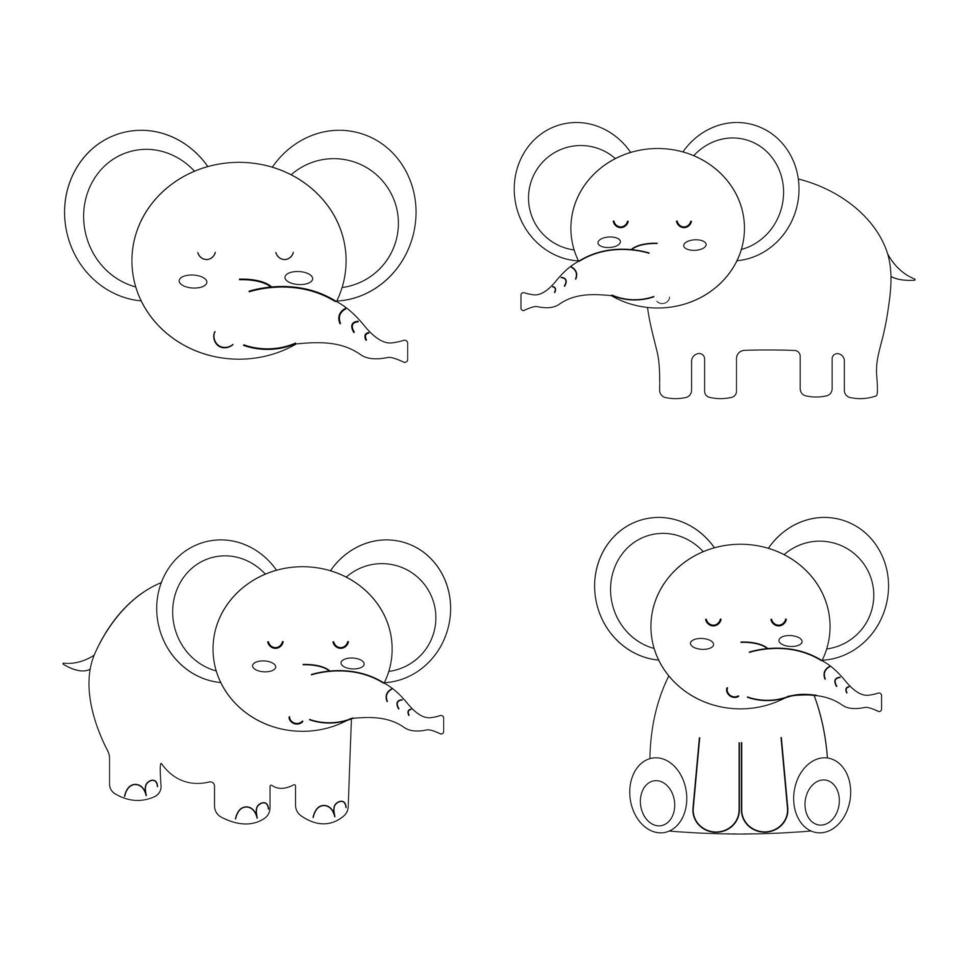 Satz von Cartoon-Boho-Elefanten-Umriss. Vektor-Illustration vektor