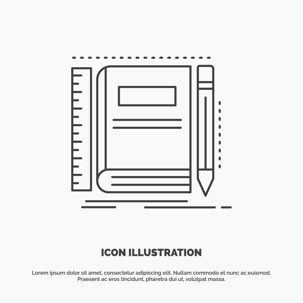 bok. anteckningsbok. anteckningsblock. ficka. skiss ikon. linje vektor grå symbol för ui och ux. hemsida eller mobil Ansökan