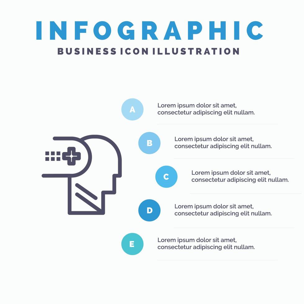 hälsa mental medicinsk sinne linje ikon med 5 steg presentation infographics bakgrund vektor