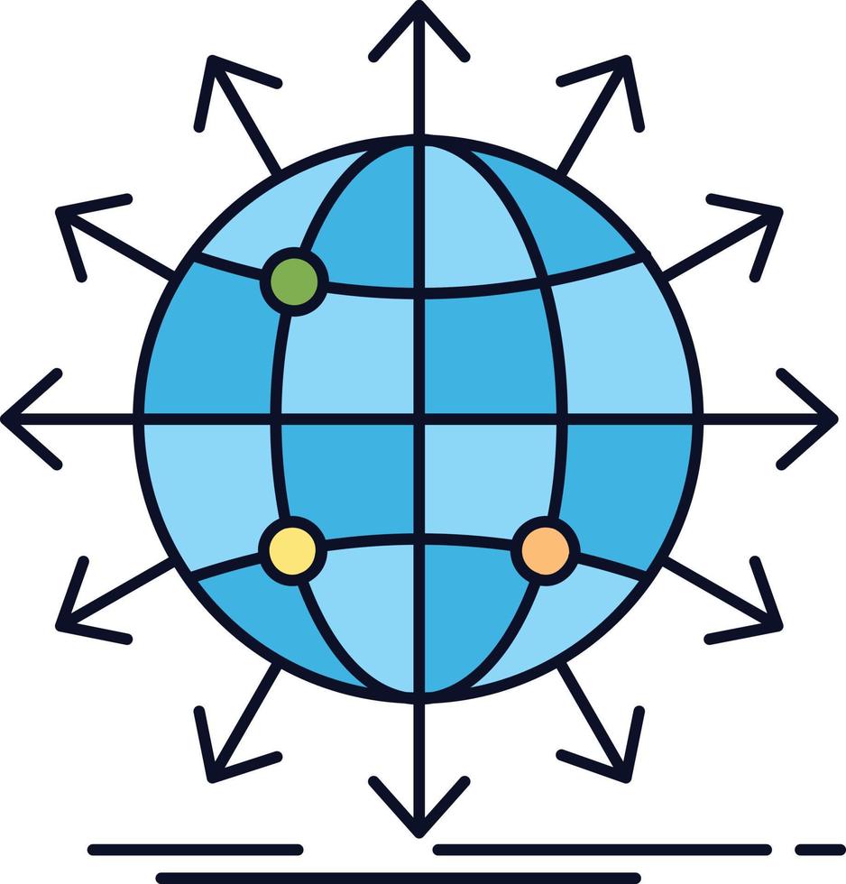 klot nätverk pil Nyheter över hela världen platt Färg ikon vektor