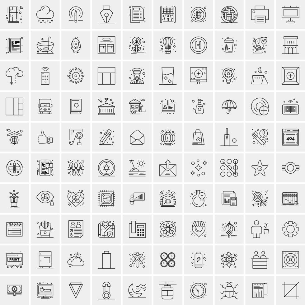 packa av 100 universell linje ikoner för mobil och webb vektor