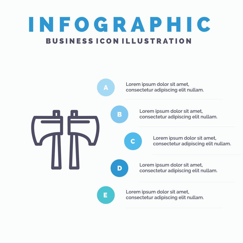 yxa hacka skogsarbetare verktyg blå infographics mall 5 steg vektor linje ikon mall