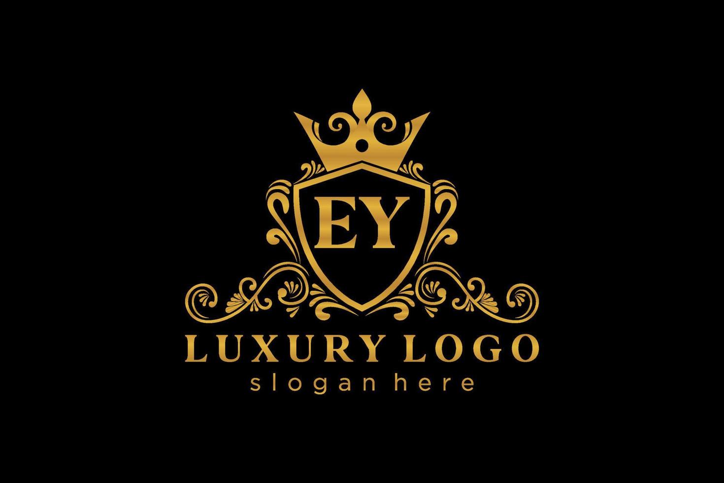 första ey brev kunglig lyx logotyp mall i vektor konst för restaurang, kungligheter, boutique, Kafé, hotell, heraldisk, Smycken, mode och Övrig vektor illustration.