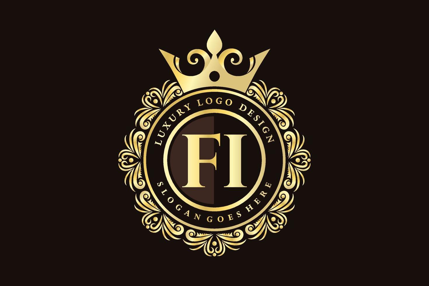 fi första brev guld calligraphic feminin blommig hand dragen heraldisk monogram antik årgång stil lyx logotyp design premie vektor