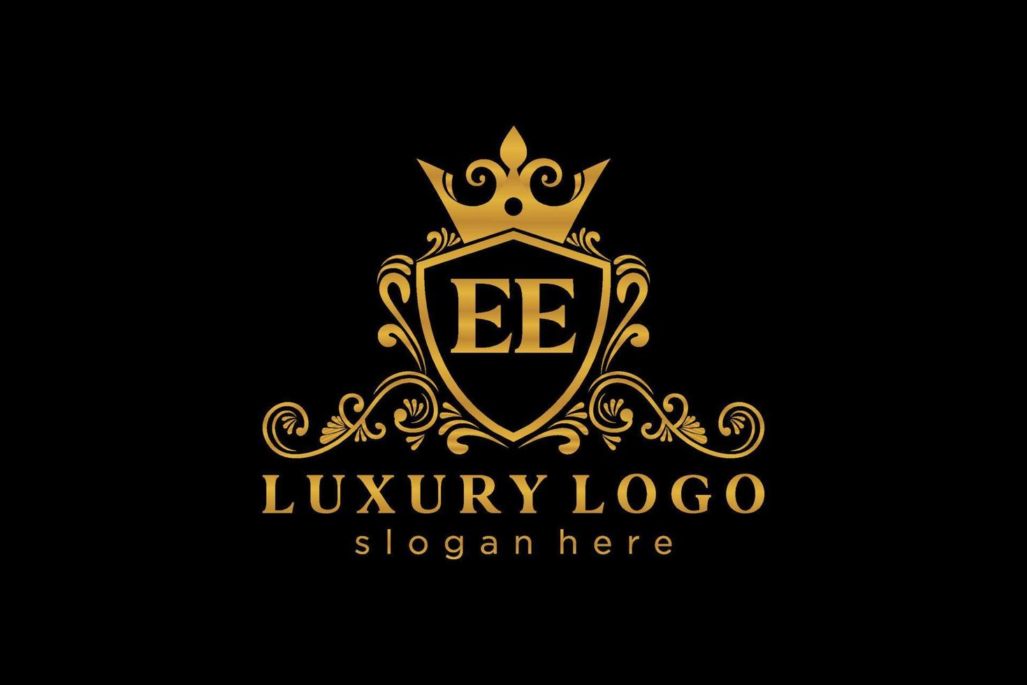 första ee brev kunglig lyx logotyp mall i vektor konst för restaurang, kungligheter, boutique, Kafé, hotell, heraldisk, Smycken, mode och Övrig vektor illustration.