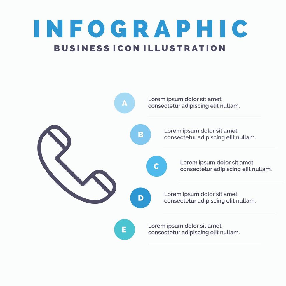 ring upp Kontakt telefon telefon linje ikon med 5 steg presentation infographics bakgrund vektor