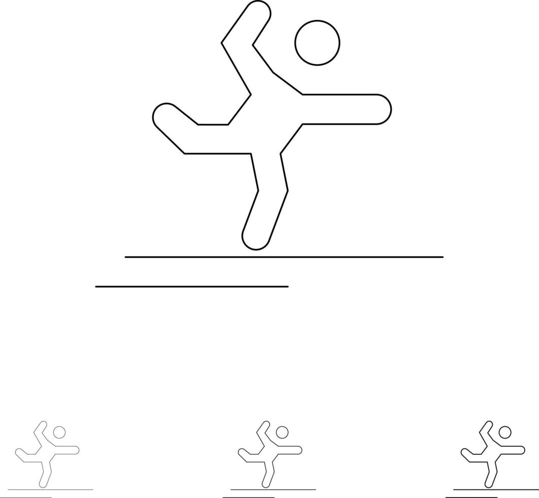 Athletengymnastik, die fette und dünne schwarze Liniensymbole ausdehnt vektor