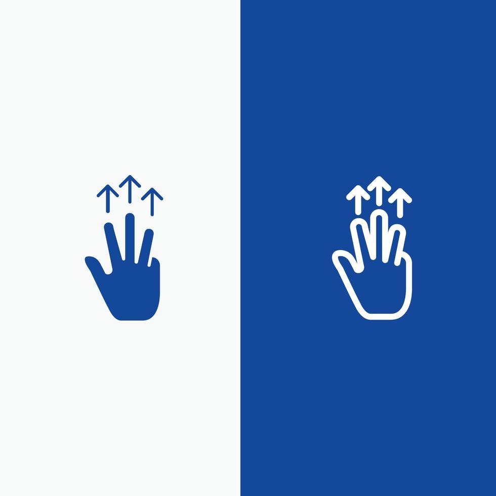 Gesten Hand Mobile Drei-Finger-Touch-Linie und Glyphe solide Symbol blaue Bannerlinie und Glyphe solide i vektor