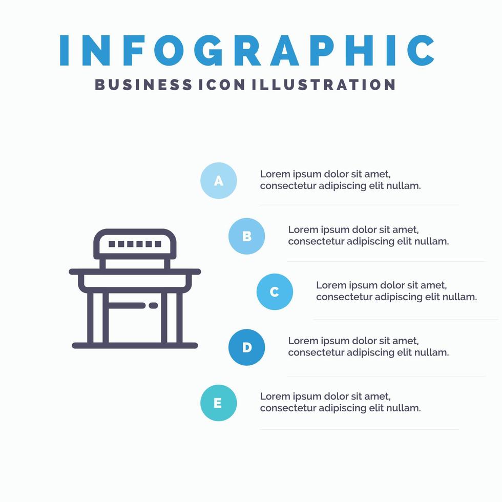 skrivbord studerande stol skola blå infographics mall 5 steg vektor linje ikon mall