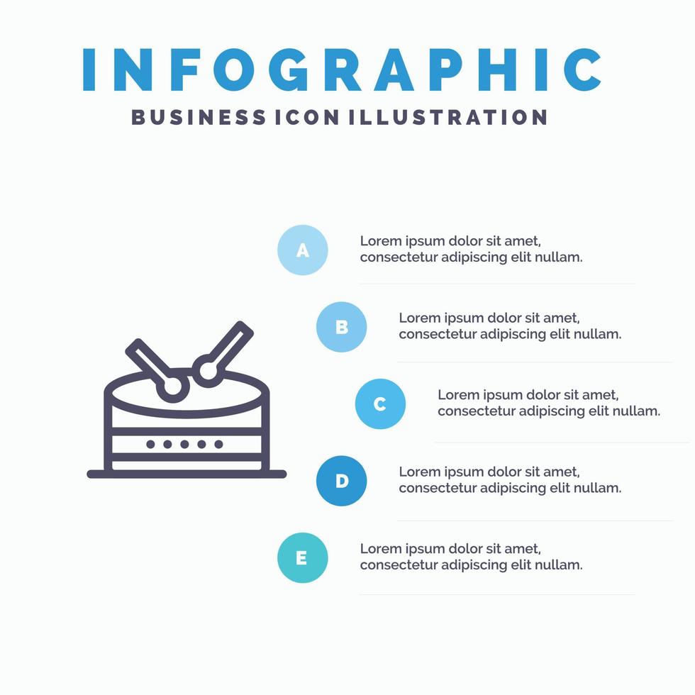 Trommel Feier blau Infografiken Vorlage 5 Schritte Vektorlinie Symbol Vorlage vektor