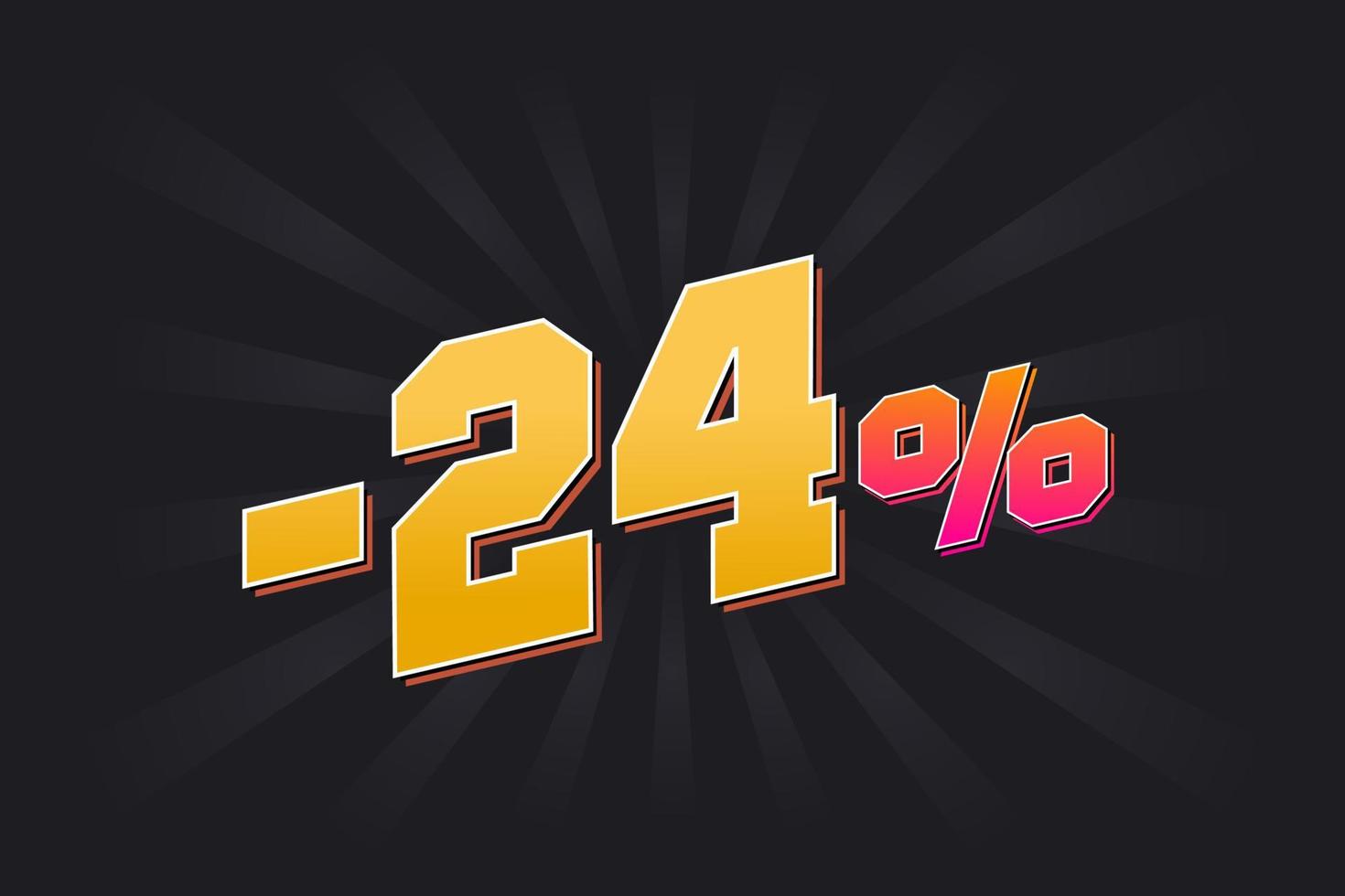 negatives 24-Rabatt-Banner mit dunklem Hintergrund und gelbem Text. -24 Prozent verkaufsförderndes Design. vektor
