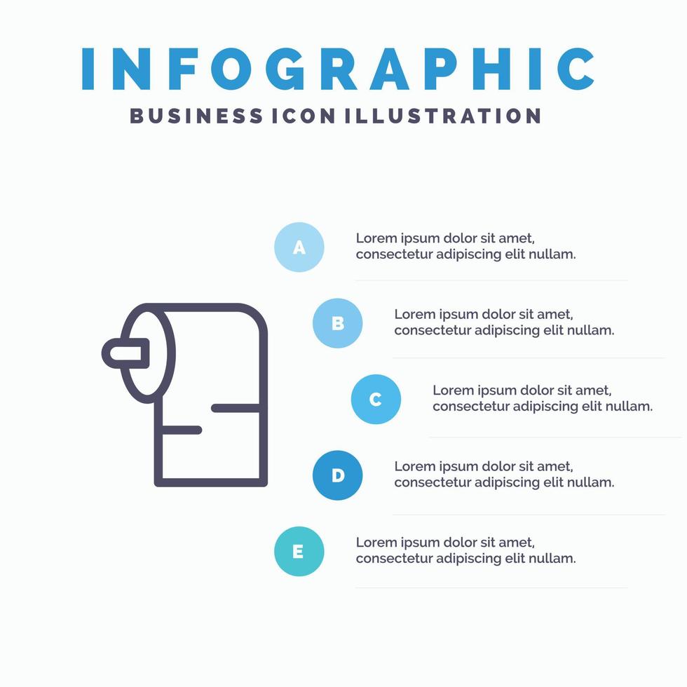 rengöring papper vävnad linje ikon med 5 steg presentation infographics bakgrund vektor