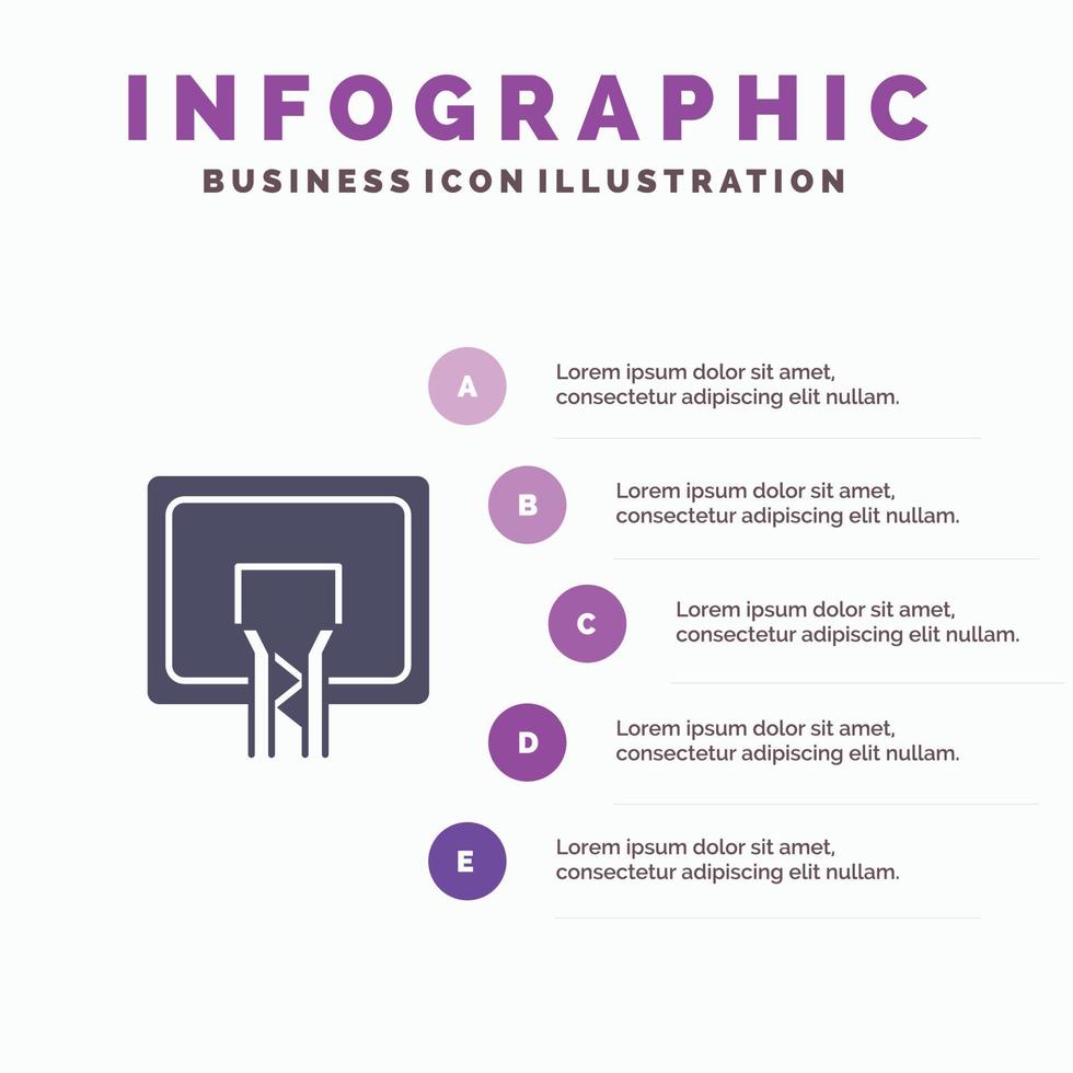 ryggstöd korg basketboll styrelse fast ikon infographics 5 steg presentation bakgrund vektor