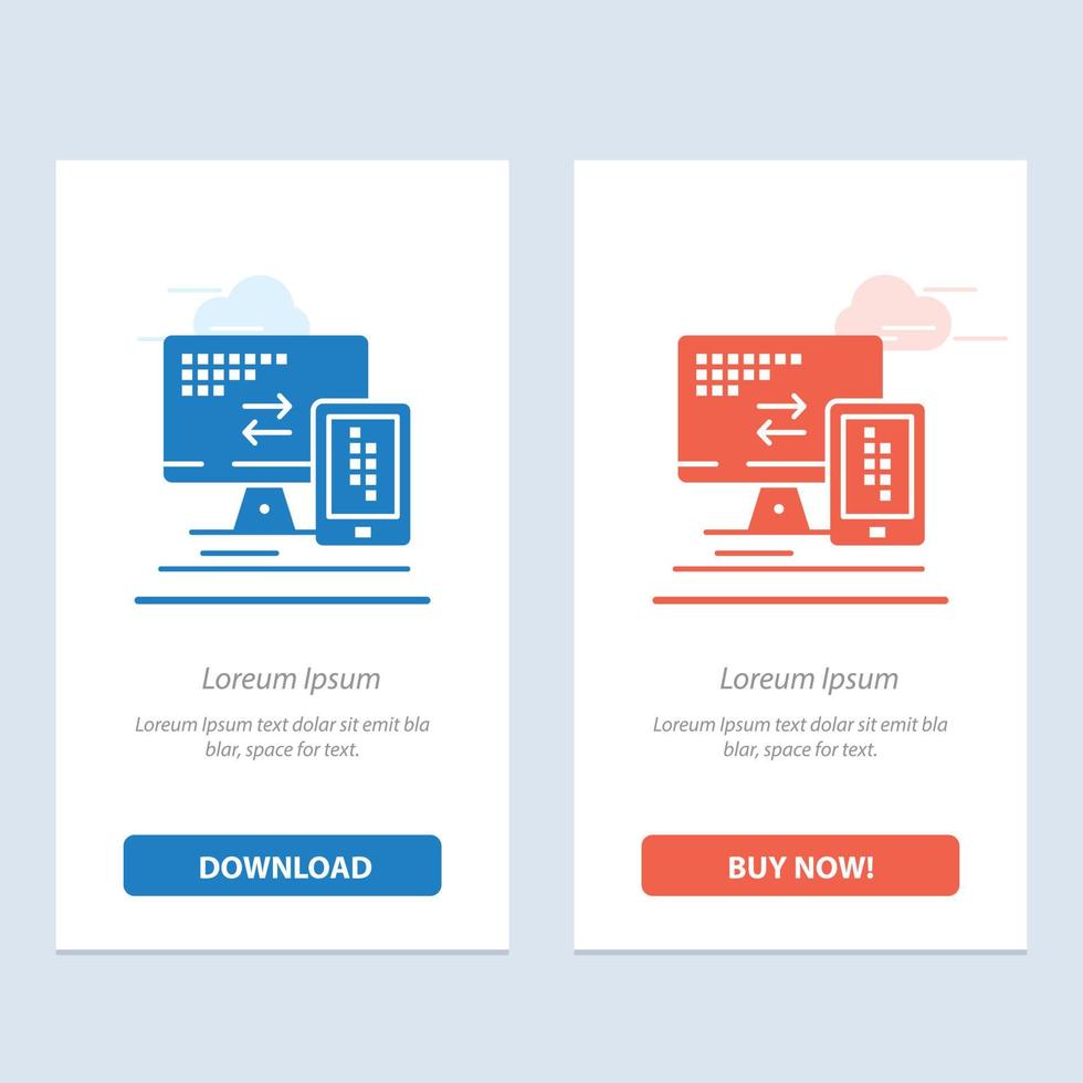 Computermonitor Mobilzelle Blau und Rot Jetzt herunterladen und kaufen Web-Widget-Kartenvorlage vektor
