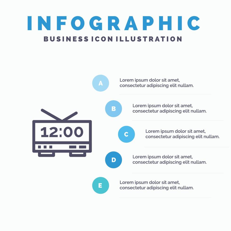 klocka elektrisk tid maskin blå infographics mall 5 steg vektor linje ikon mall