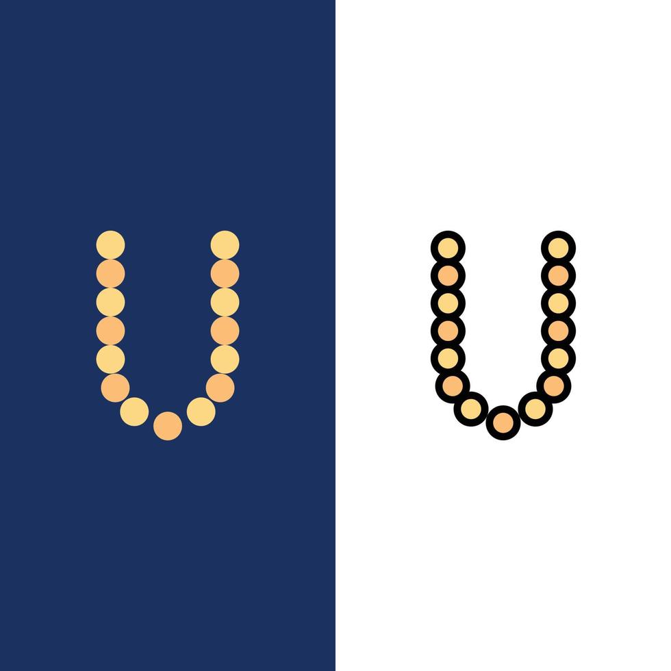 Accessoires Beauty Lux Halsketten Symbole flach und Linie gefüllt Icon Set Vektor blauen Hintergrund