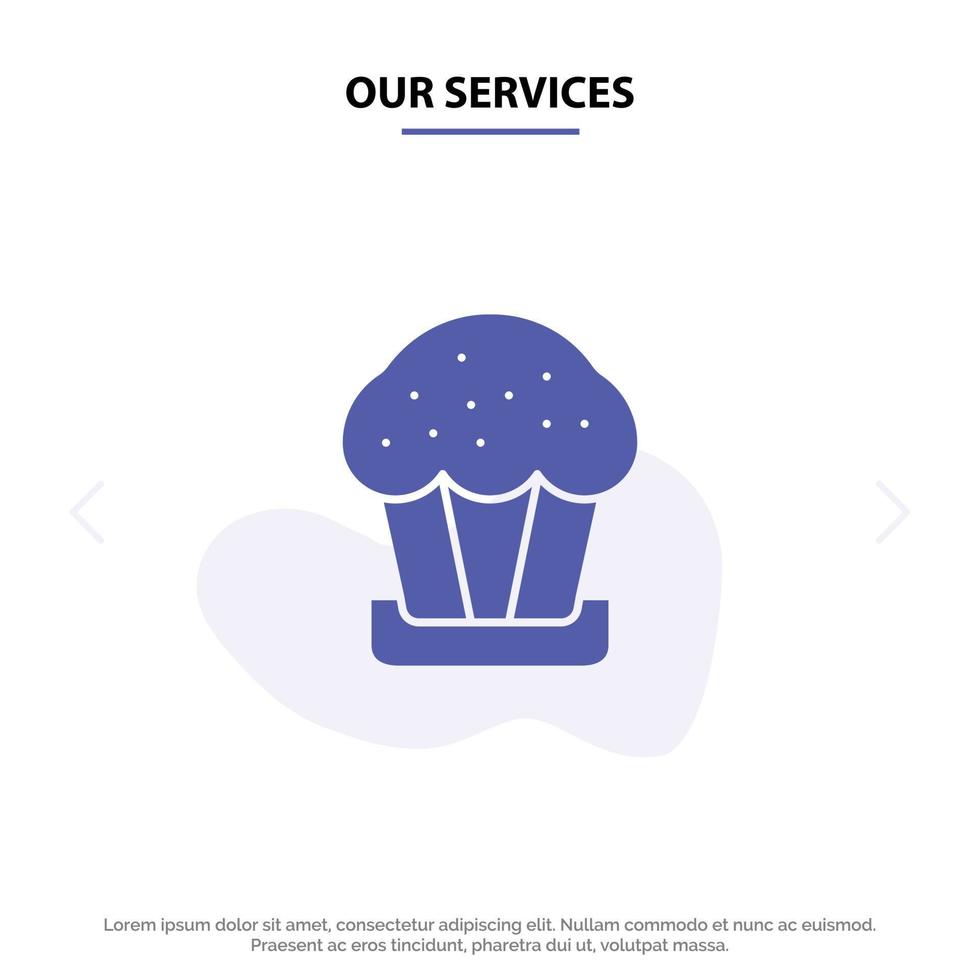unsere dienstleistungen kuchen tasse lebensmittel ostern solide glyph icon web card template vektor