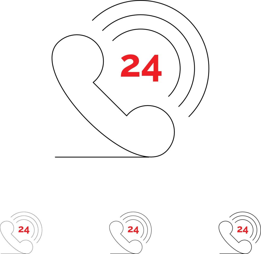 telefon telefon klingelt 24 fette und dünne schwarze liniensymbole gesetzt vektor