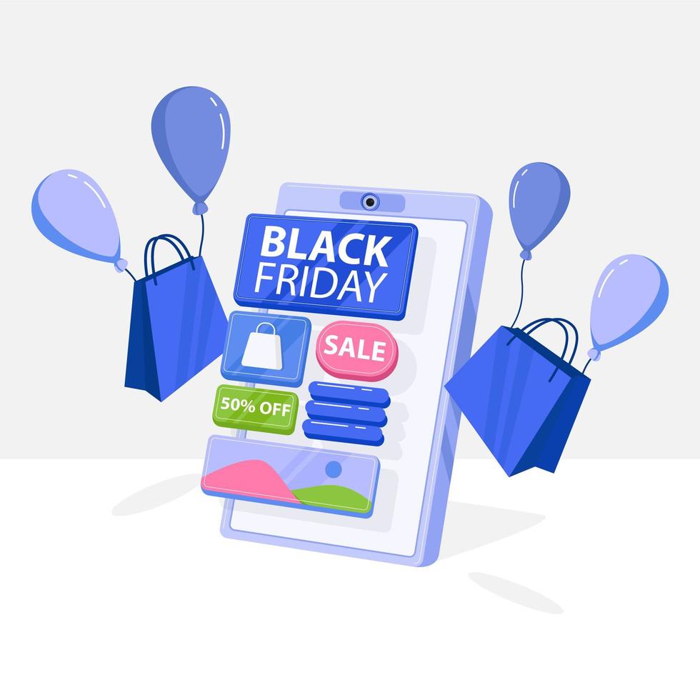 schwarzer Freitag Banner mit lila Smartphone-Shop vektor