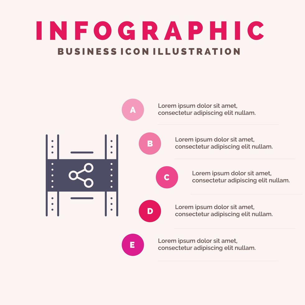 Verteilung Film Film p2p teilen solides Symbol Infografiken 5 Schritte Präsentationshintergrund vektor