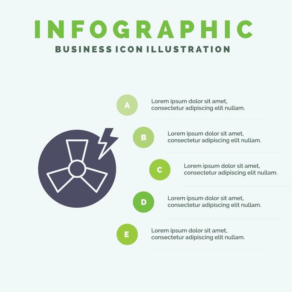 Lüfterleistung Energiefabrik solide Ikone Infografiken 5 Schritte Präsentationshintergrund vektor