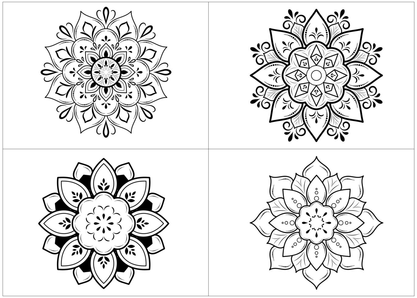 Satz schwarze und weiße kreisförmige Mandalas vektor