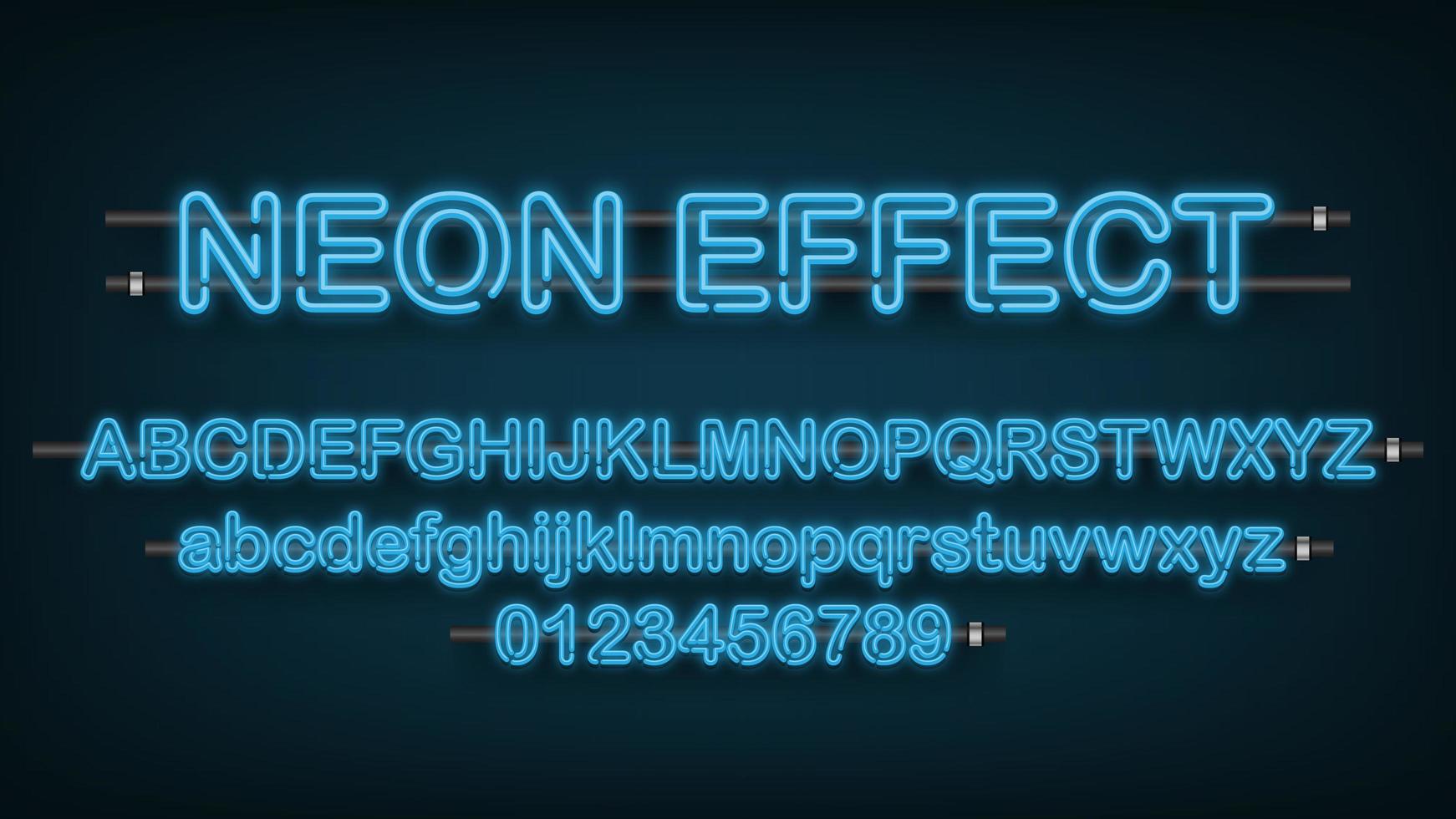 blå neonljus engelska alfabetet och siffror vektor