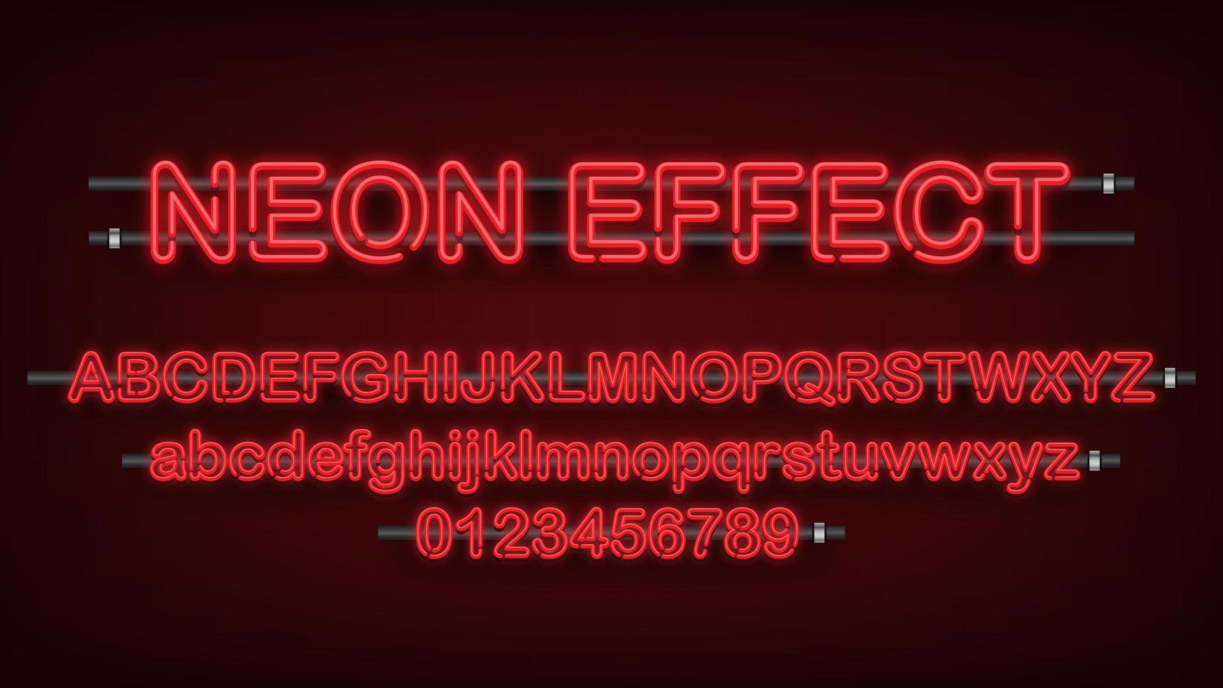 rotes Neonlicht englisches Alphabet und Zahlen vektor