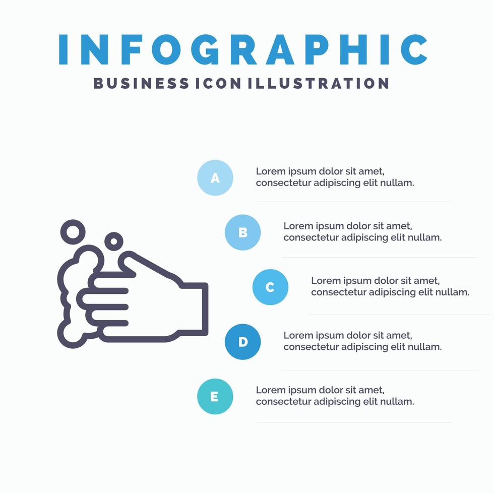 Reinigung Handseife Waschlinie Symbol mit 5 Schritten Präsentation Infografiken Hintergrund vektor