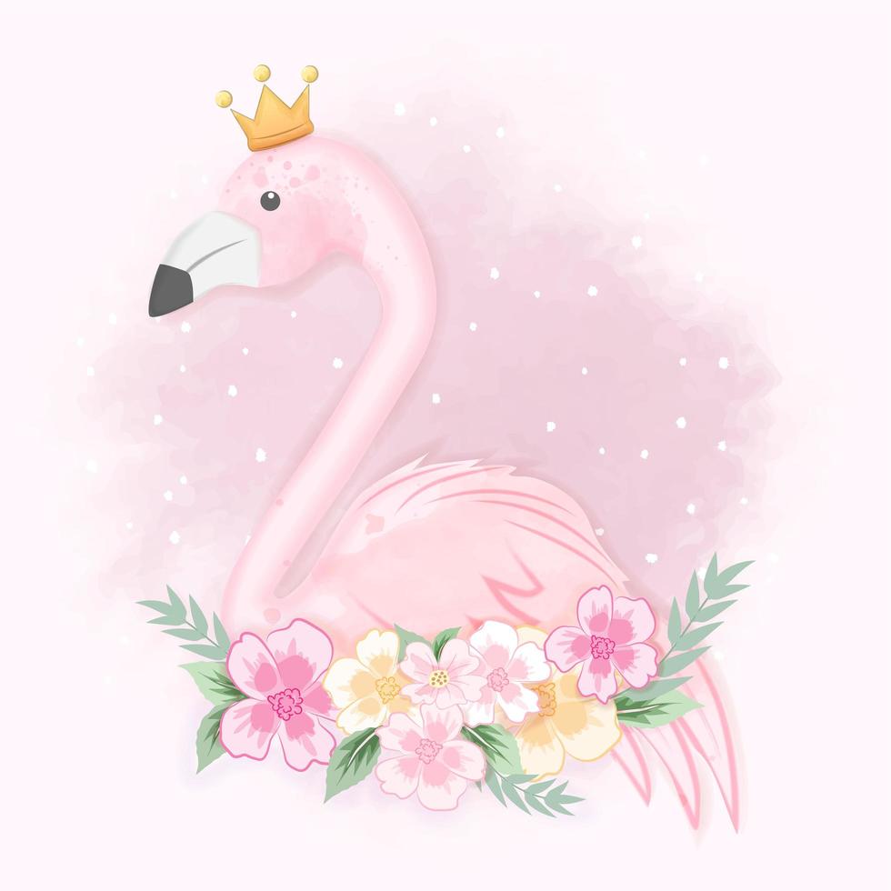 Flamingo in Krone mit Blumen vektor