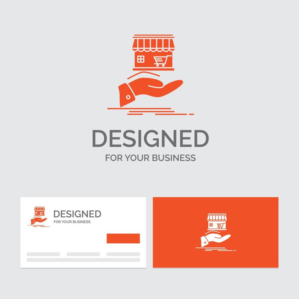 Business-Logo-Vorlage für Shop. spenden. Einkaufen. online. Hand. orange visitenkarten mit markenlogo-vorlage. vektor