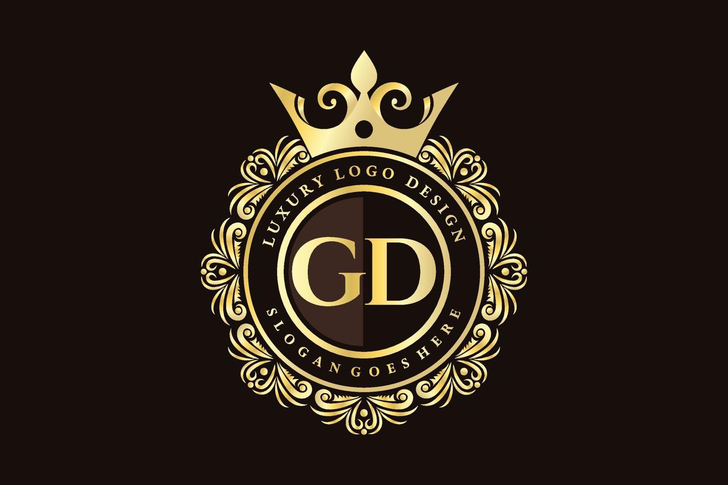 gd första brev guld calligraphic feminin blommig hand dragen heraldisk monogram antik årgång stil lyx logotyp design premie vektor