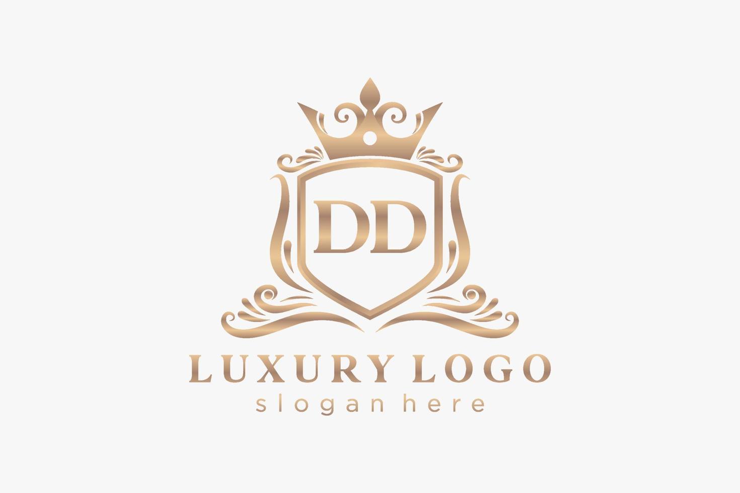 första dd brev kunglig lyx logotyp mall i vektor konst för restaurang, kungligheter, boutique, Kafé, hotell, heraldisk, Smycken, mode och Övrig vektor illustration.