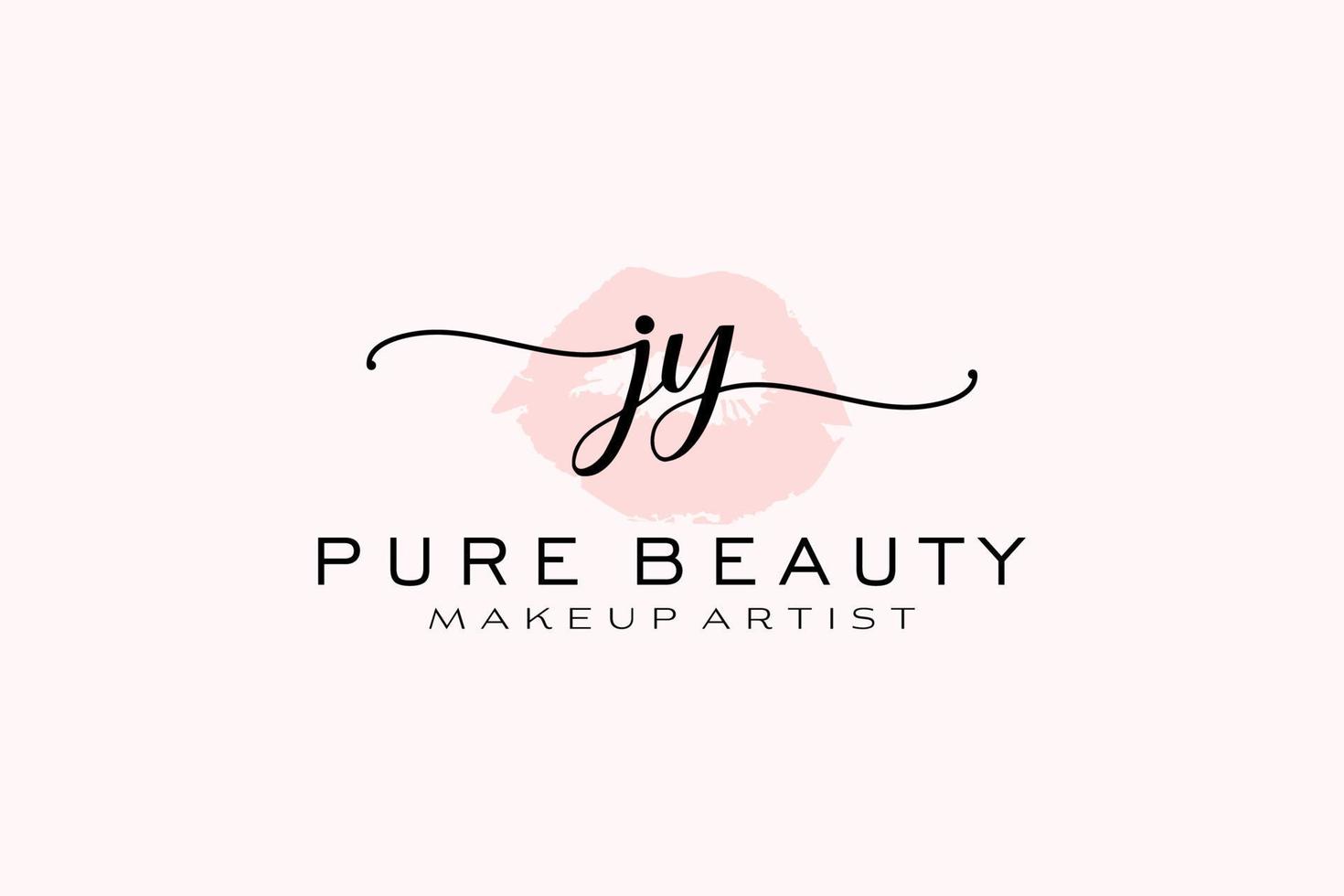 vorgefertigtes Logo-Design mit anfänglichen jy-Aquarelllippen, Logo für Make-up-Künstler-Business-Branding, errötendes Beauty-Boutique-Logo-Design, Kalligrafie-Logo mit kreativer Vorlage. vektor