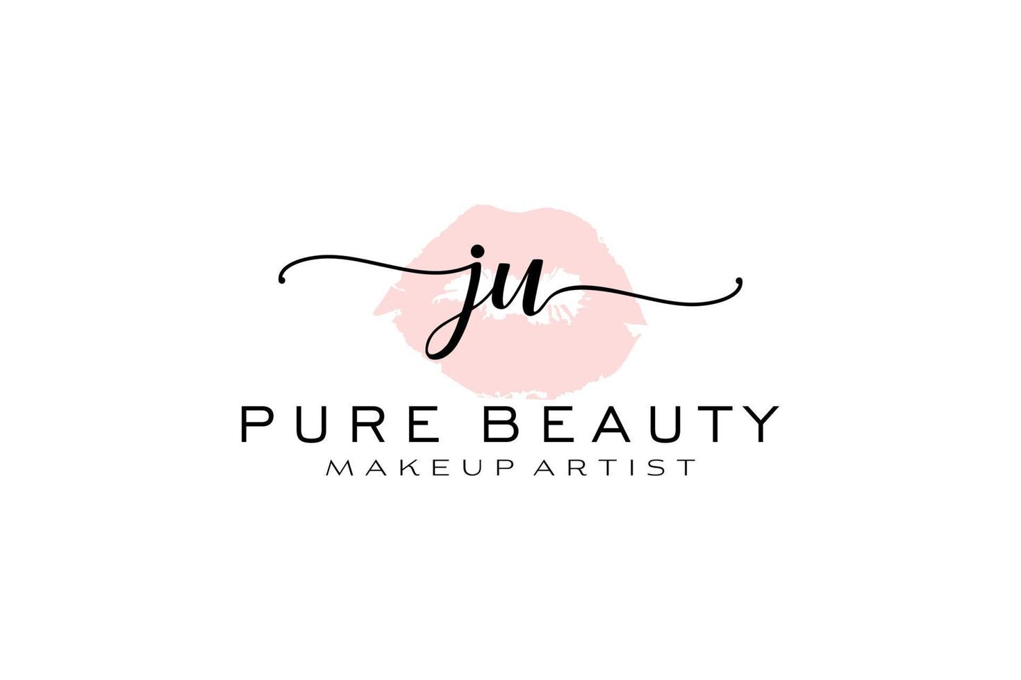 vorgefertigtes Logo-Design mit anfänglichen Ju-Aquarelllippen, Logo für Make-up-Künstler-Business-Branding, Blush-Beauty-Boutique-Logo-Design, Kalligrafie-Logo mit kreativer Vorlage. vektor