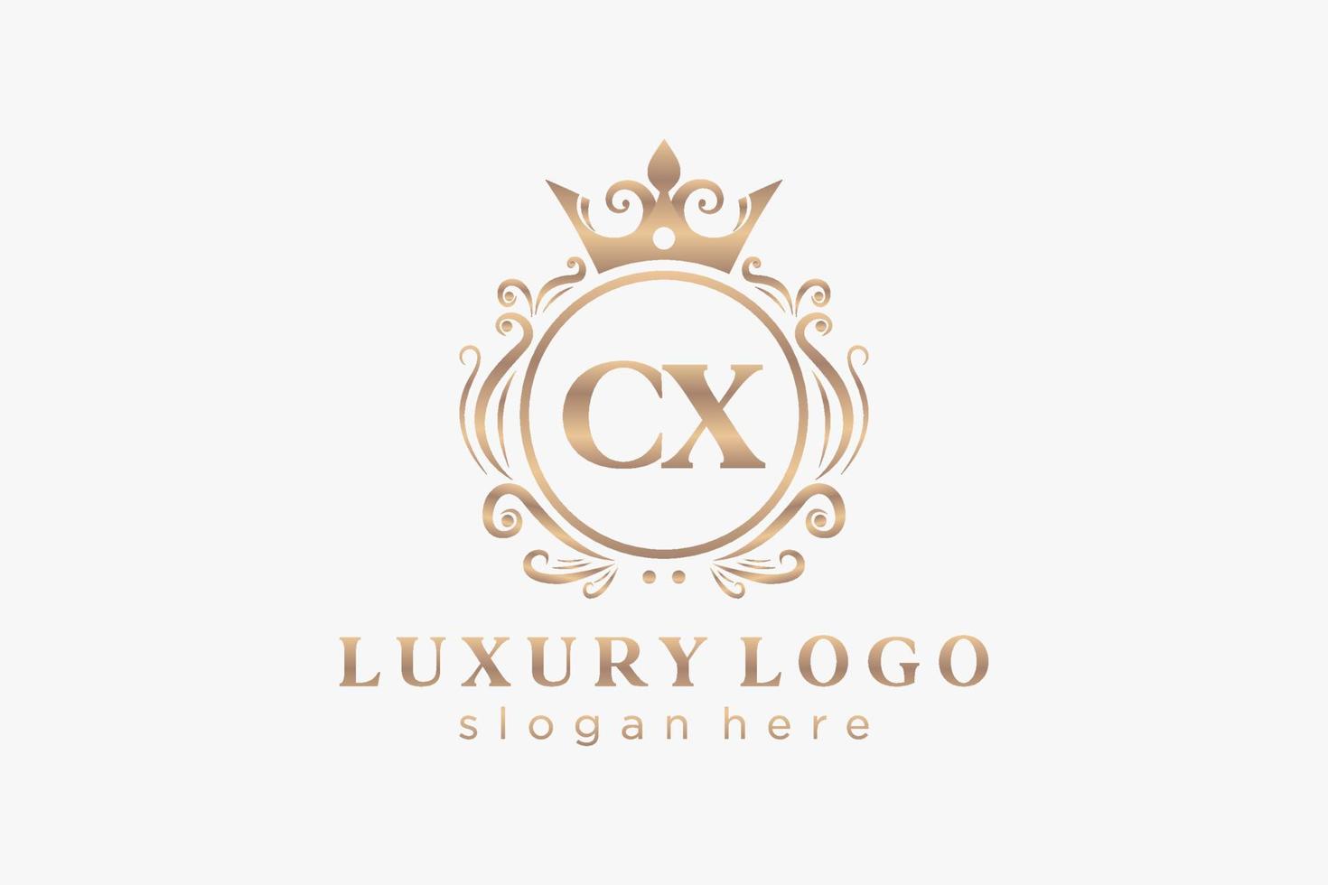 Royal Luxury Logo-Vorlage mit anfänglichem cx-Buchstaben in Vektorgrafiken für Restaurant, Lizenzgebühren, Boutique, Café, Hotel, Heraldik, Schmuck, Mode und andere Vektorillustrationen. vektor