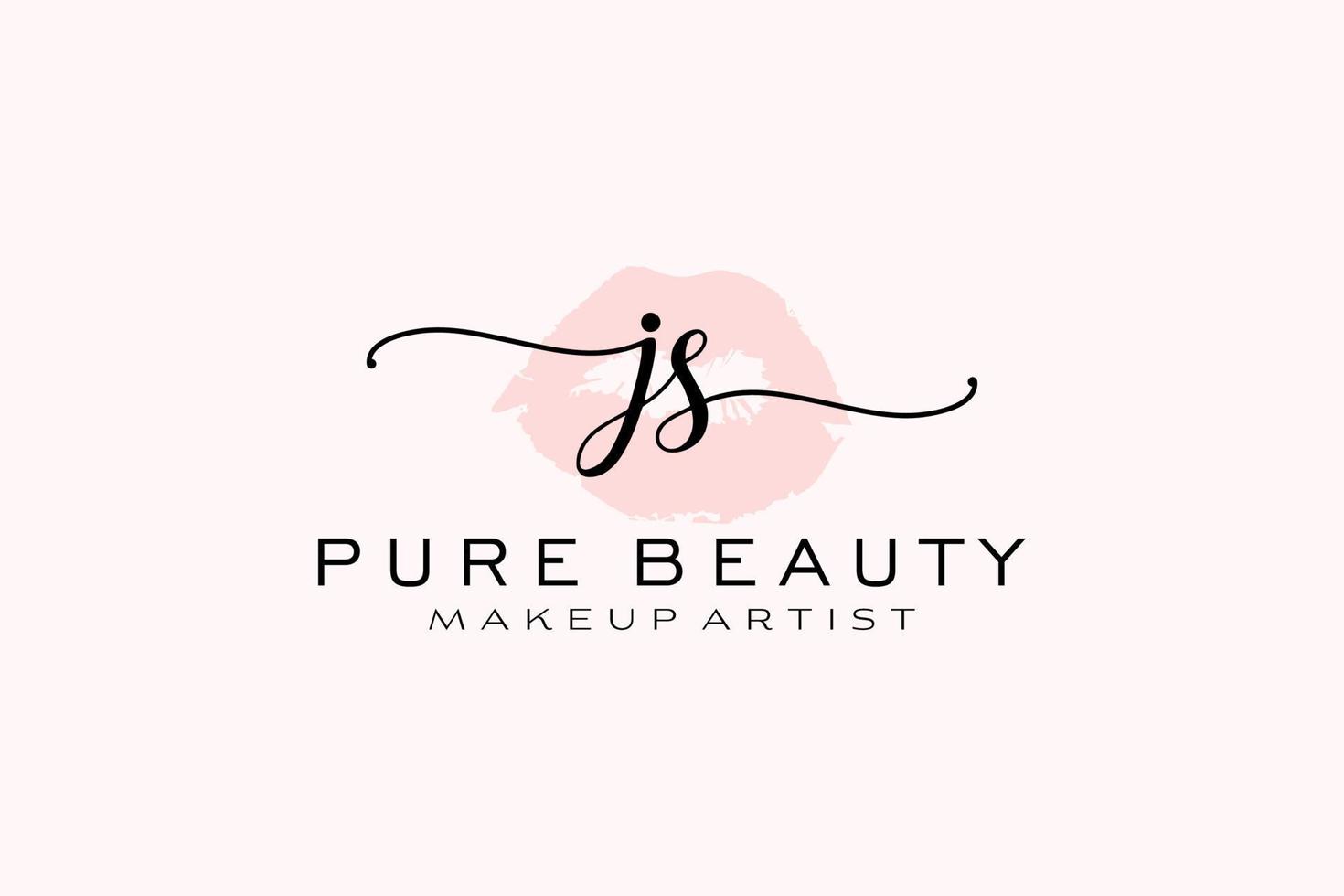 vorgefertigtes Logo-Design mit anfänglichen js-Aquarelllippen, Logo für Make-up-Künstler-Business-Branding, errötendes Beauty-Boutique-Logo-Design, Kalligrafie-Logo mit kreativer Vorlage. vektor