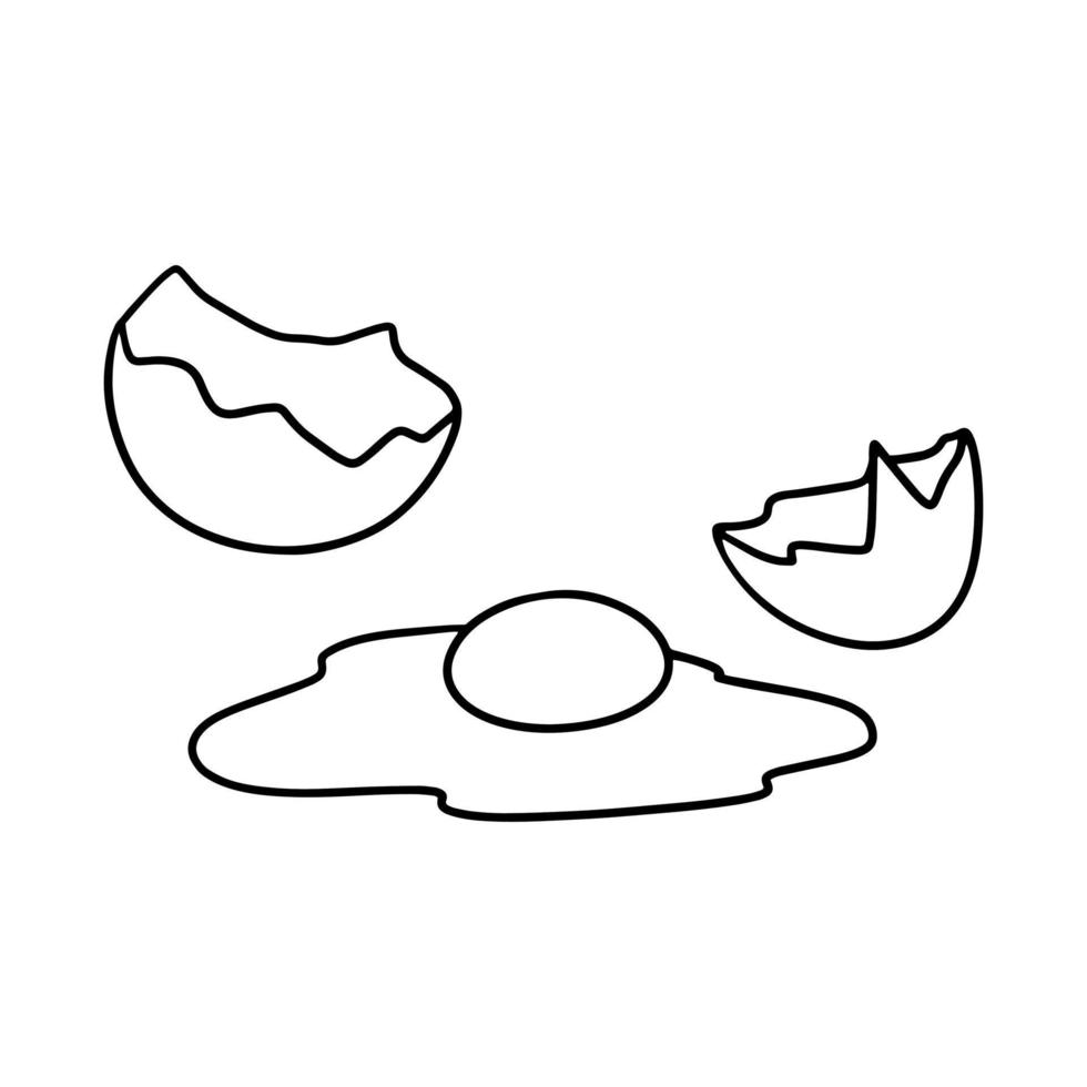 svartvit bild, bruten ägg, äggskal, ägg glasyr, vektor illustration i tecknad serie stil på en vit bakgrund