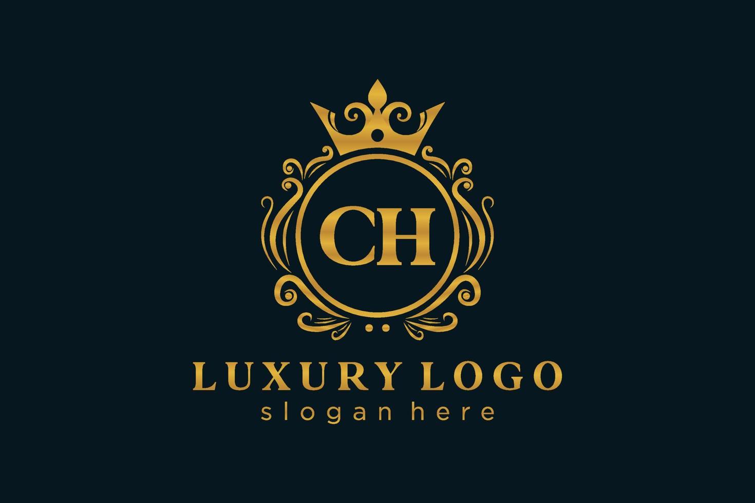 Royal Luxury Logo-Vorlage mit anfänglichem ch-Buchstaben in Vektorgrafiken für Restaurant, Lizenzgebühren, Boutique, Café, Hotel, Heraldik, Schmuck, Mode und andere Vektorillustrationen. vektor