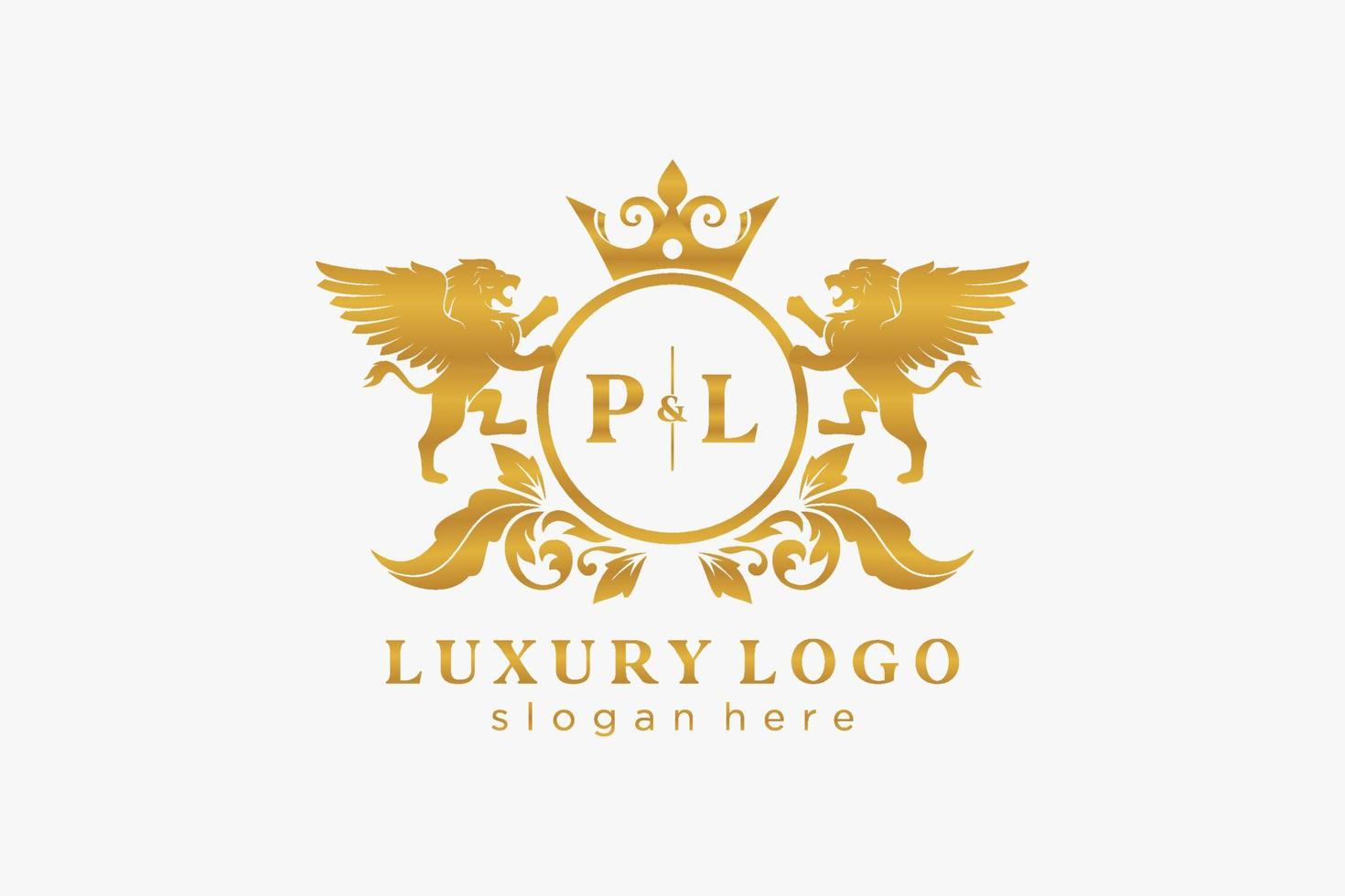 Initial pl Letter Lion Royal Luxury Logo Vorlage in Vektorgrafiken für Restaurant, Lizenzgebühren, Boutique, Café, Hotel, heraldisch, Schmuck, Mode und andere Vektorillustrationen. vektor