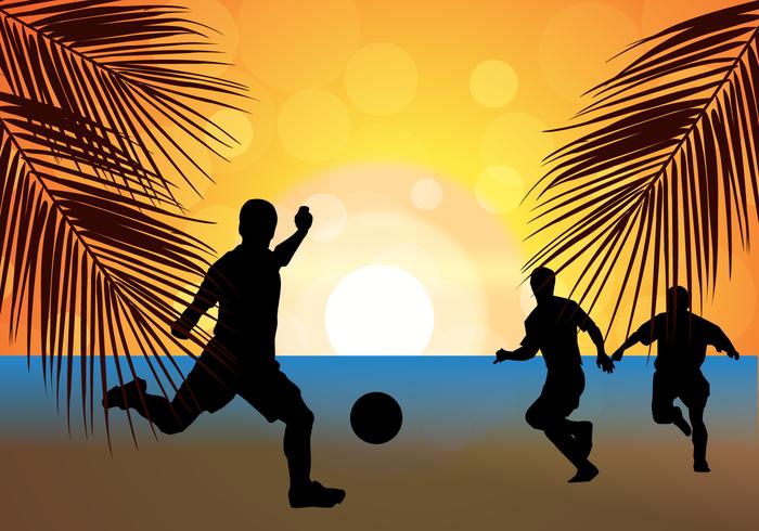 Beach Soccer Fotboll Sunset Silhouette vektor