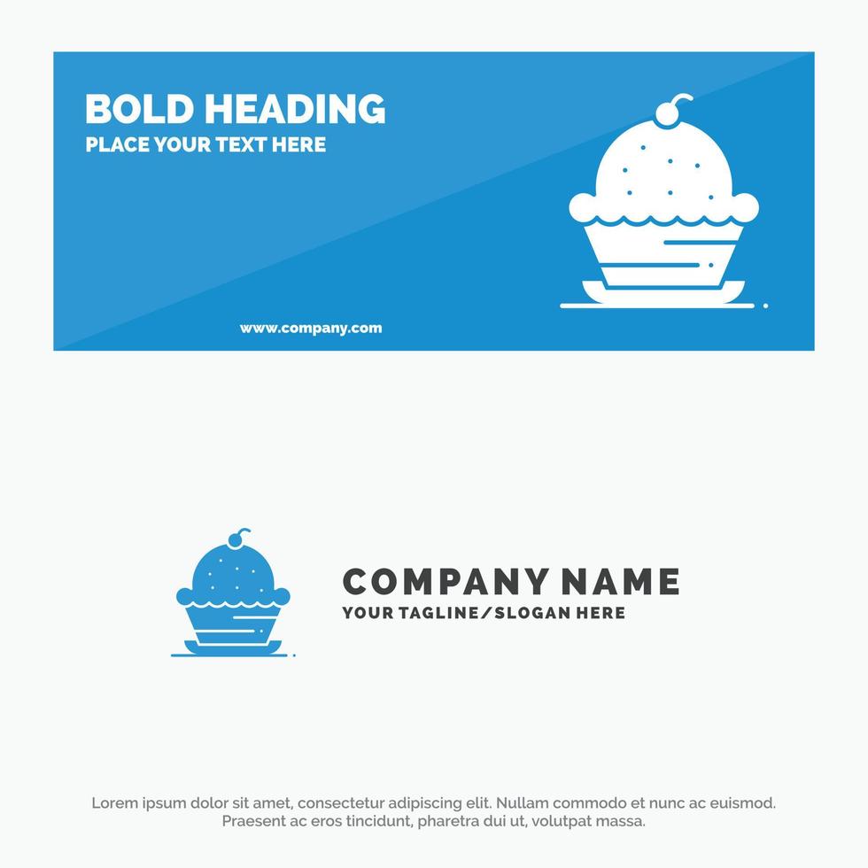 Kuchen, Dessert, Muffin, süß, Danksagung, solides Symbol, Website-Banner und Business-Logo-Vorlage vektor