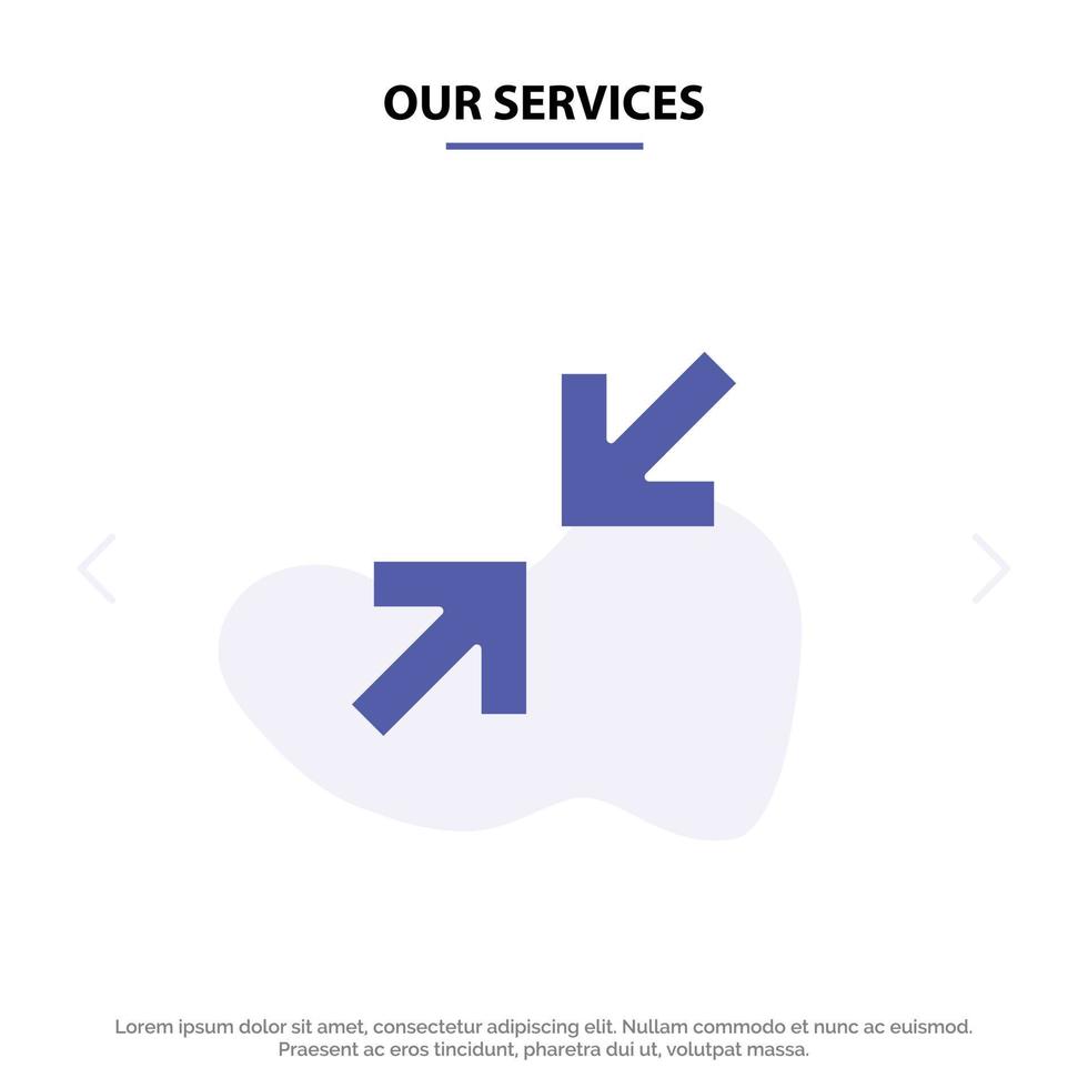 unsere dienstleistungen pfeile pfeil zoom solides glyphensymbol webkartenvorlage vektor