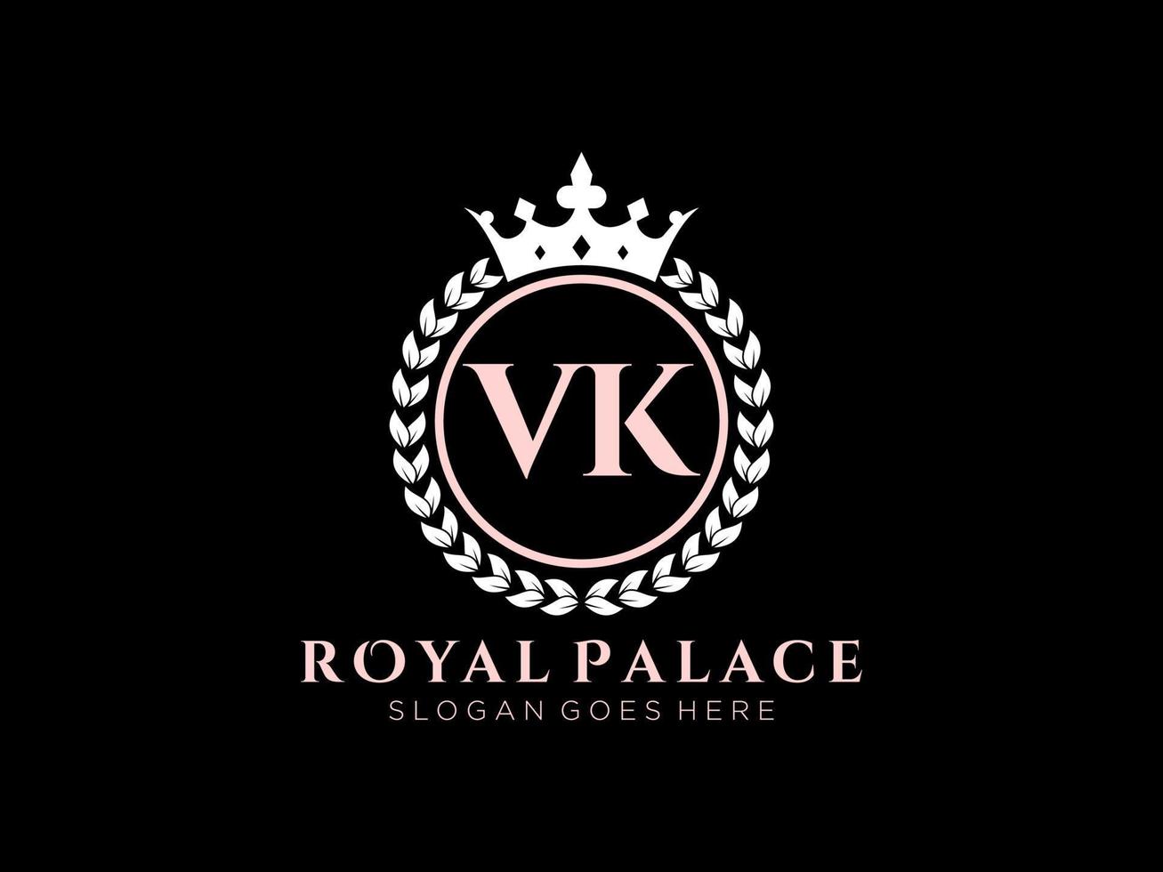 brev vk antik kunglig lyx victorian logotyp med dekorativ ram. vektor