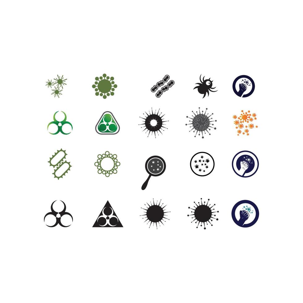 virus, coronavirus, bakterie, bakterier och mikrob isolerat på vit bakgrund. vektor ikon illustration