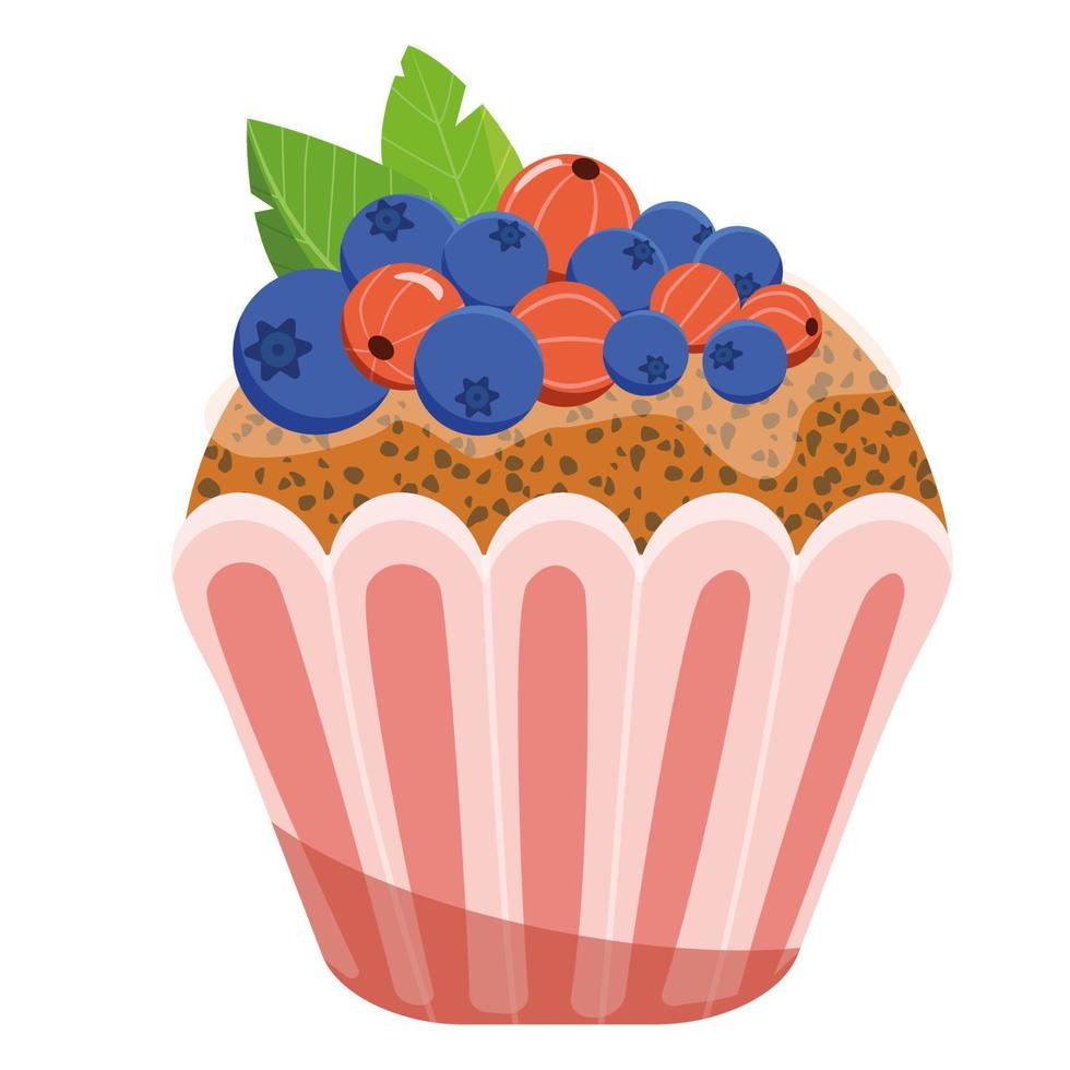 appetitlicher Cupcake mit Beeren isoliert auf weißem Hintergrund. Vektor-Illustration. vektor