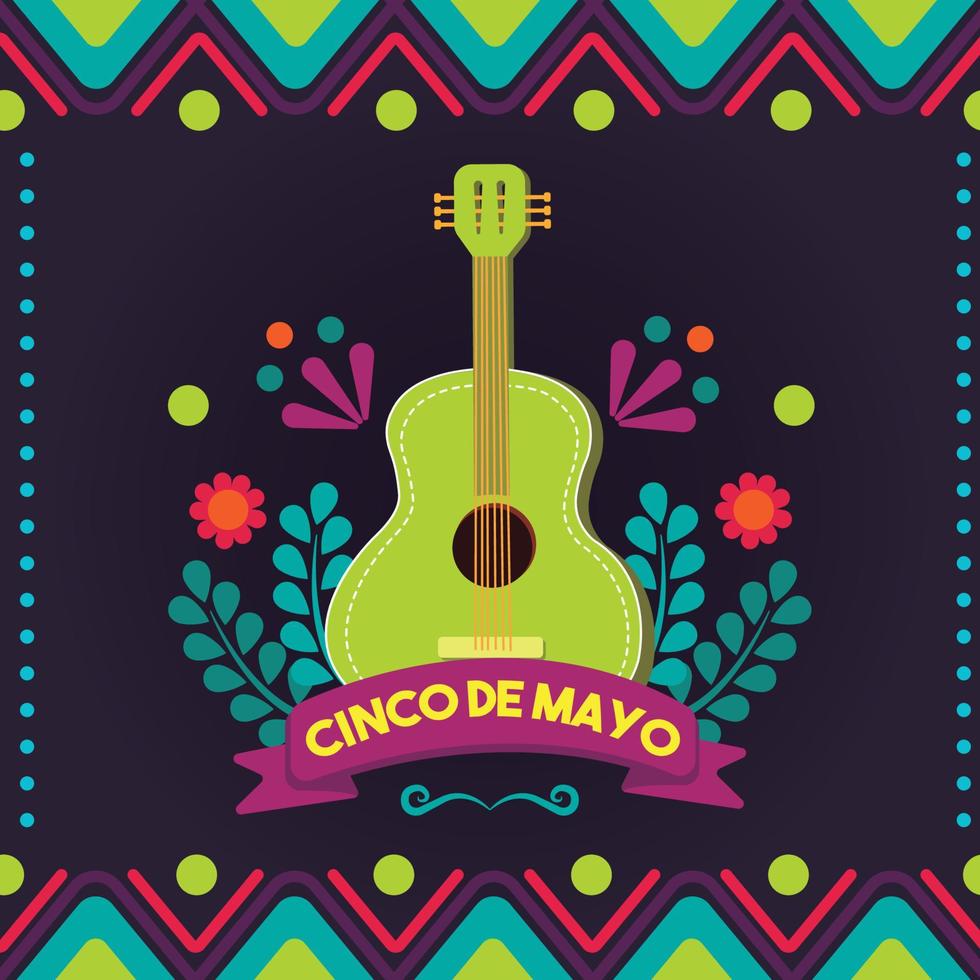 färgad cinco de mayo affisch med en traditionell gitarr vektor illustration
