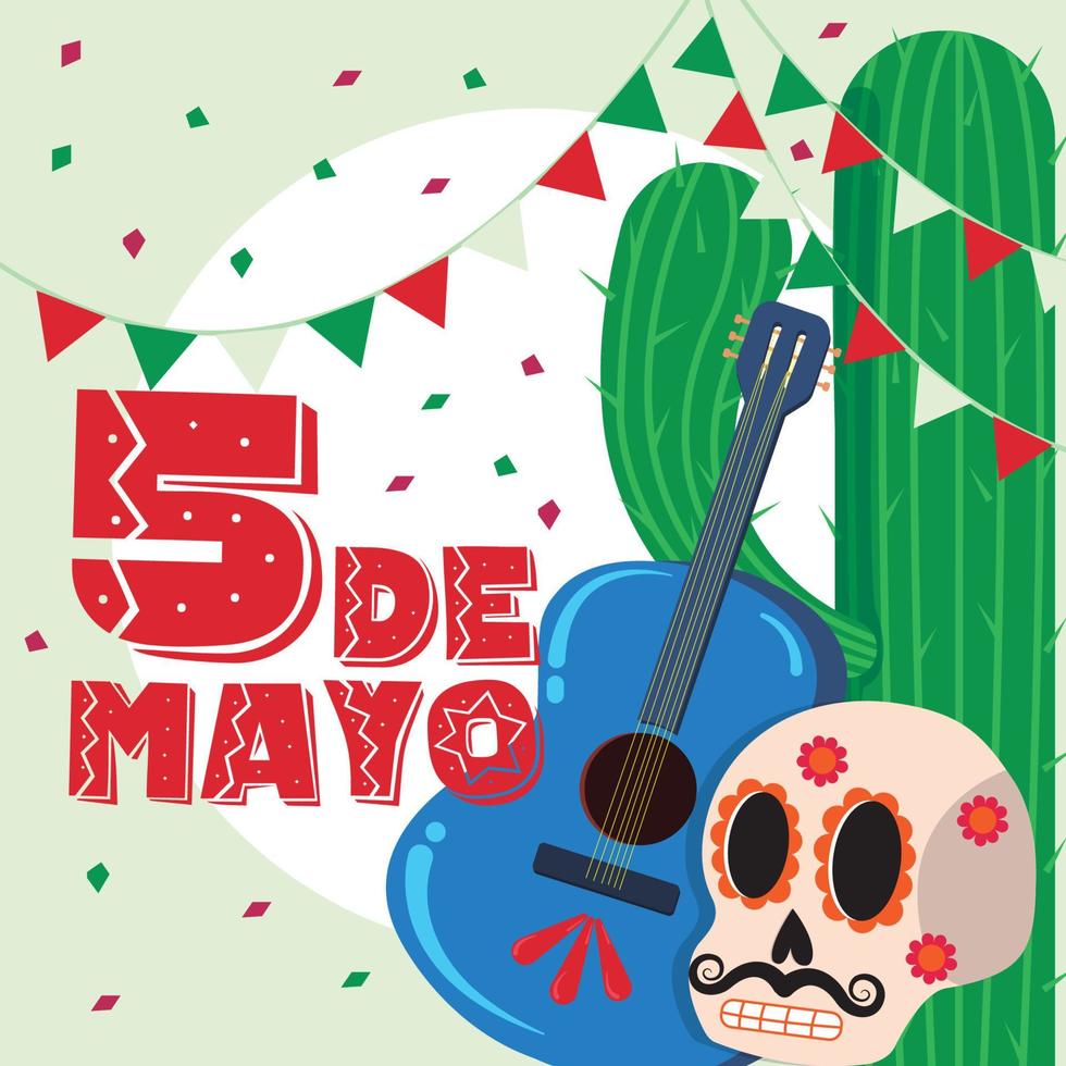 cinco de mayo poster mit gitarren- und skelettvektorillustration vektor